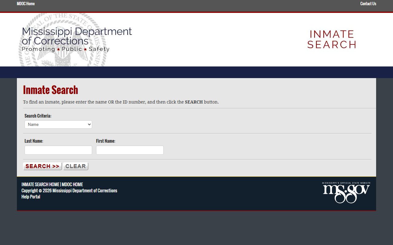 Lauderdale County arrest records and charges search form on the MS.gov MDOC inmate locator