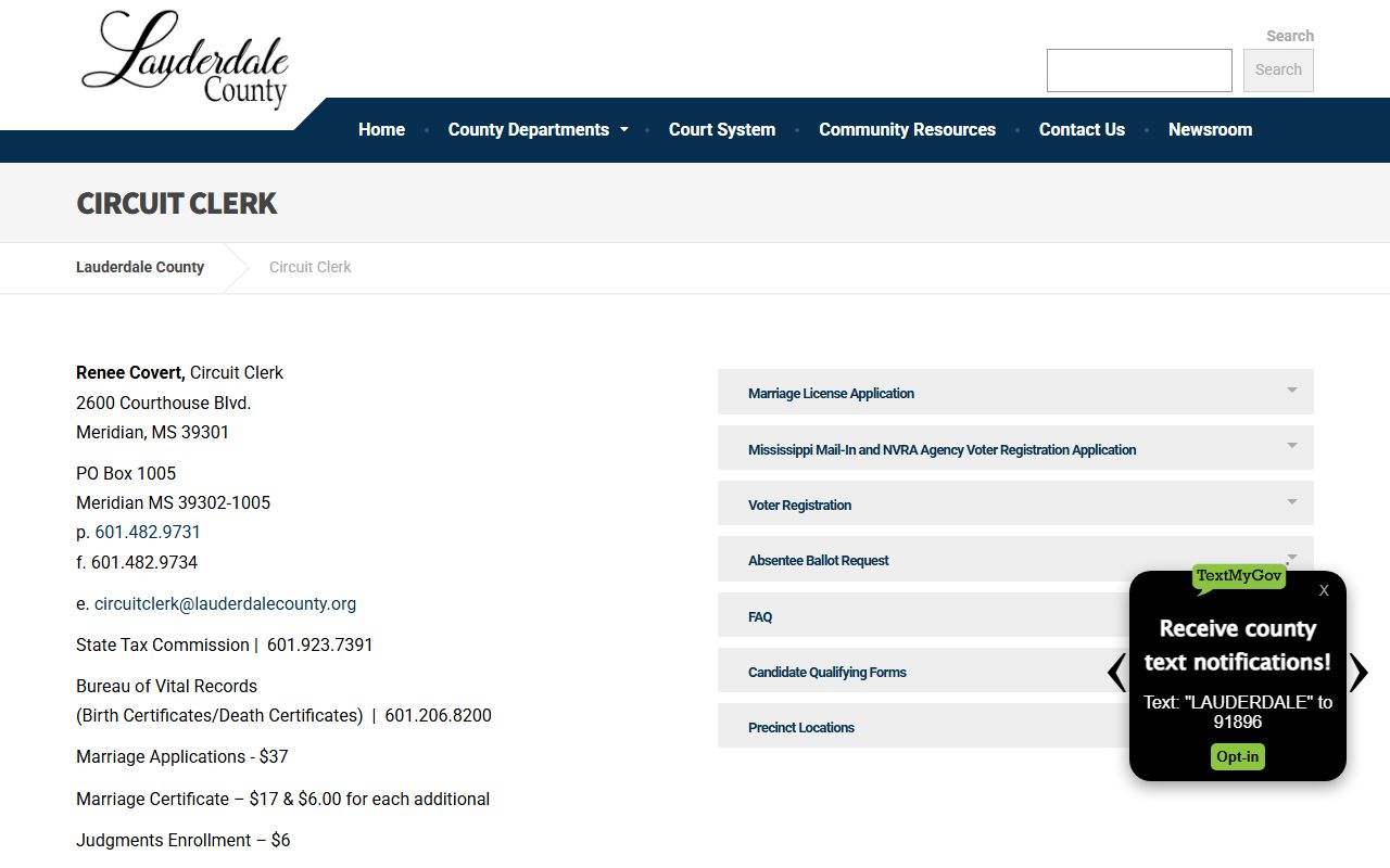 Lauderdale County Circuit Court page used to reach court dockets