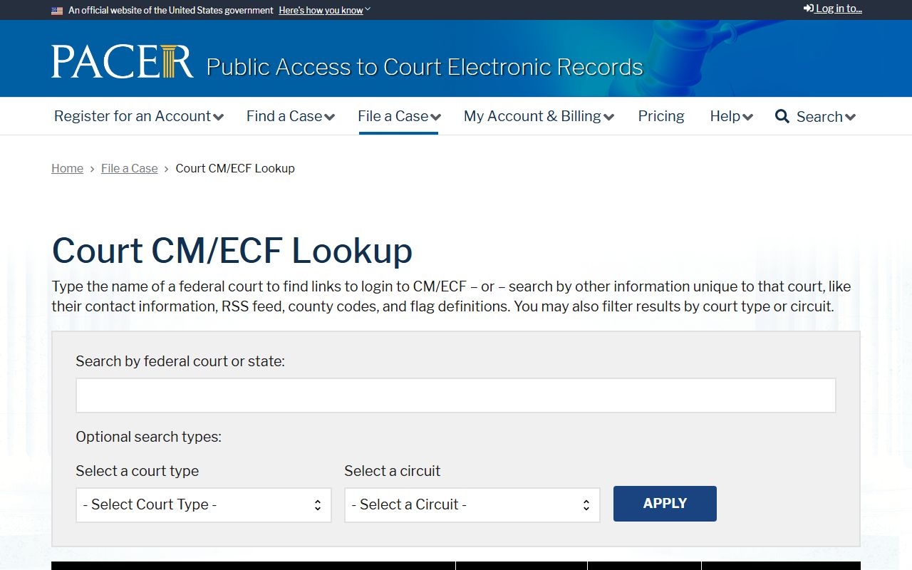 Lauderdale County federal court dockets through the PACER CM/ECF lookup tool