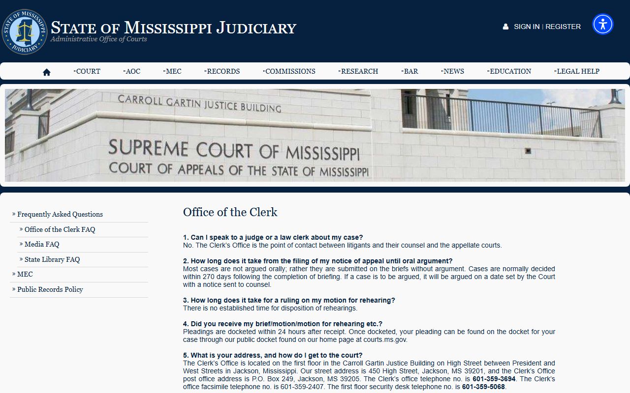 Mississippi Judiciary records page explaining Lauderdale County court records access