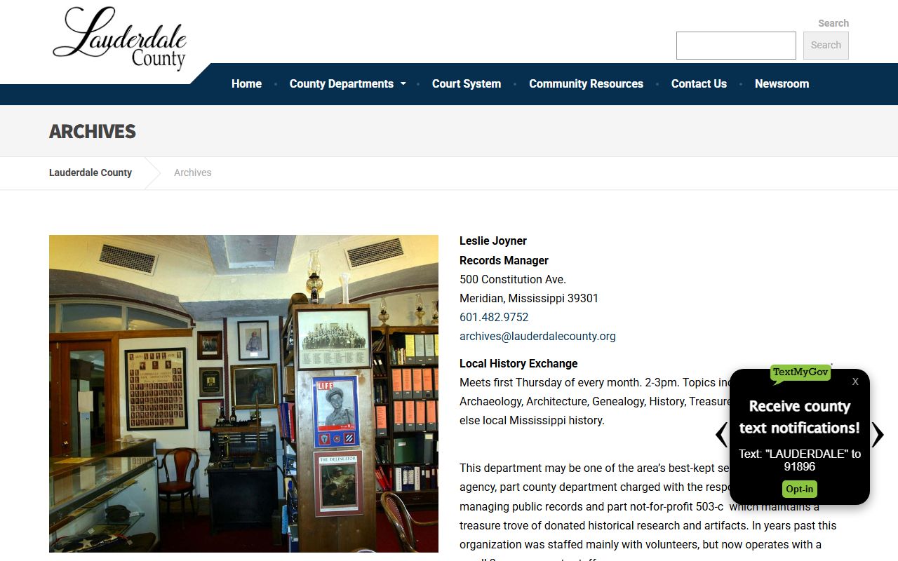 Lauderdale County Archives page describing older court records storage