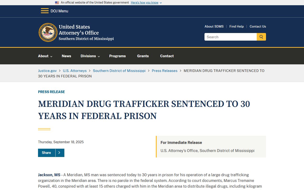 Lauderdale County criminal court records and a Meridian federal drug-trafficking case