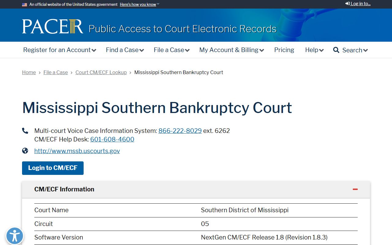 Lauderdale County Circuit Court and federal court reference: PACER lookup for the Mississippi Southern District courts