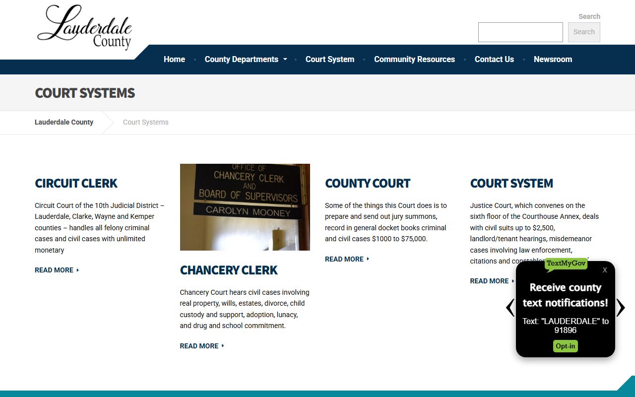 Lauderdale County court system landing page for court records