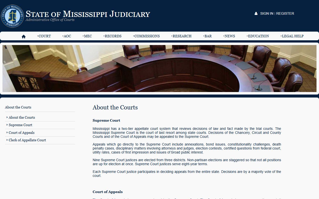 Mississippi court structure page explaining Lauderdale County court records levels