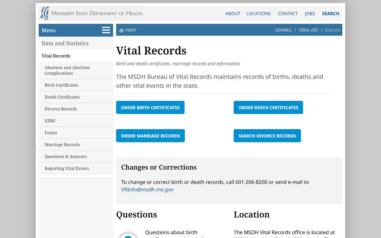 Lauderdale County marriage and divorce records information at Mississippi vital records office