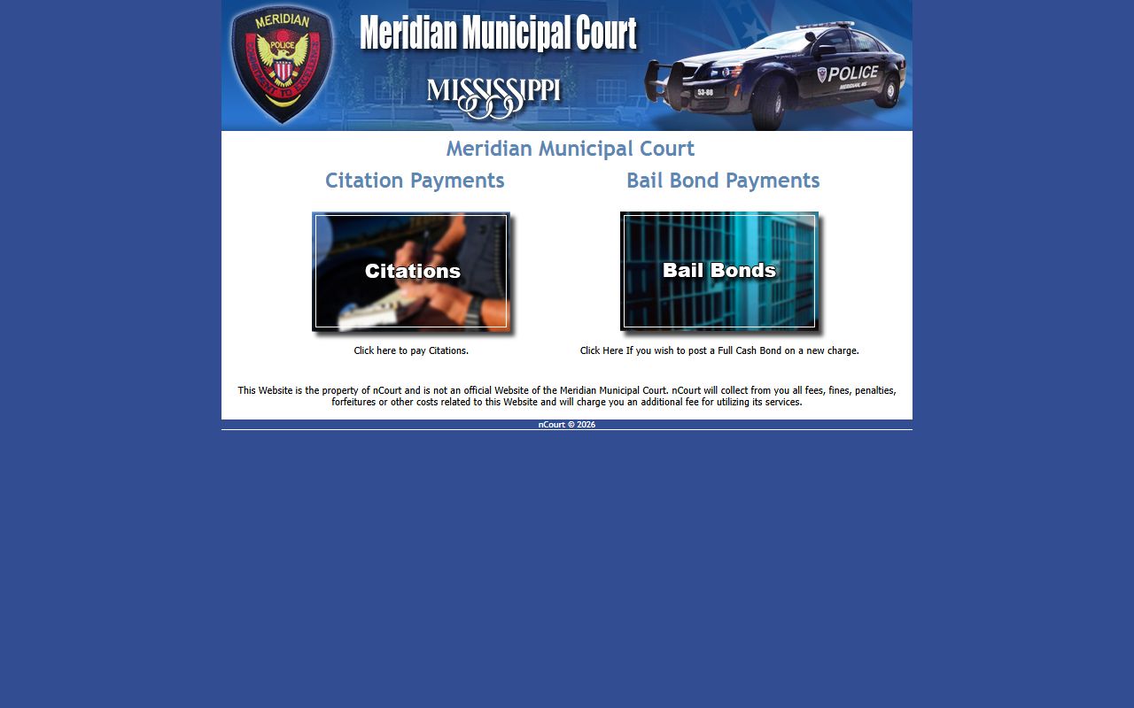 Lauderdale County Meridian Municipal Court traffic ticket payment portal