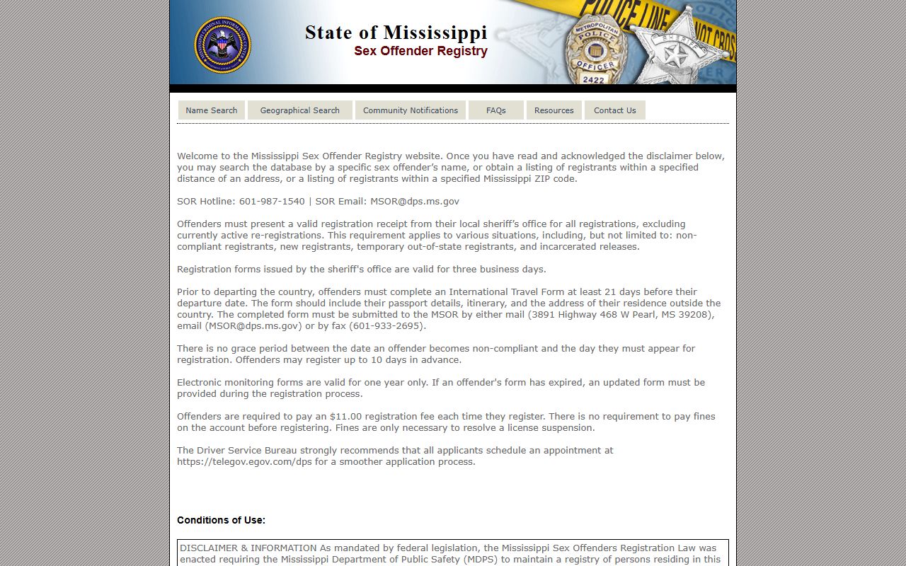 Lauderdale County warrant search and Mississippi public sex offender registry lookup